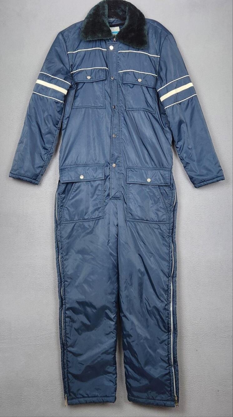 Vintage Sears Work Leisure Coveralls Mens 40 Blue Nylon Insulated Lined Belted